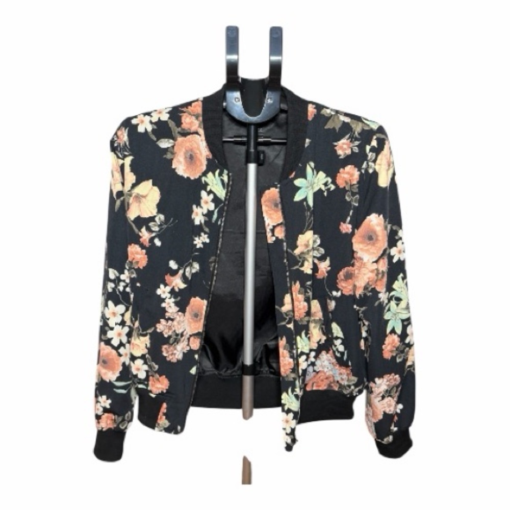 Papaya Black Floral Bomber Jacket